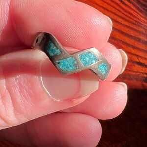 Turquoise inlay sterling silver ring, vintage Navajo ring, western ring